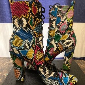 Multi colored snakeskin Lace up bootie